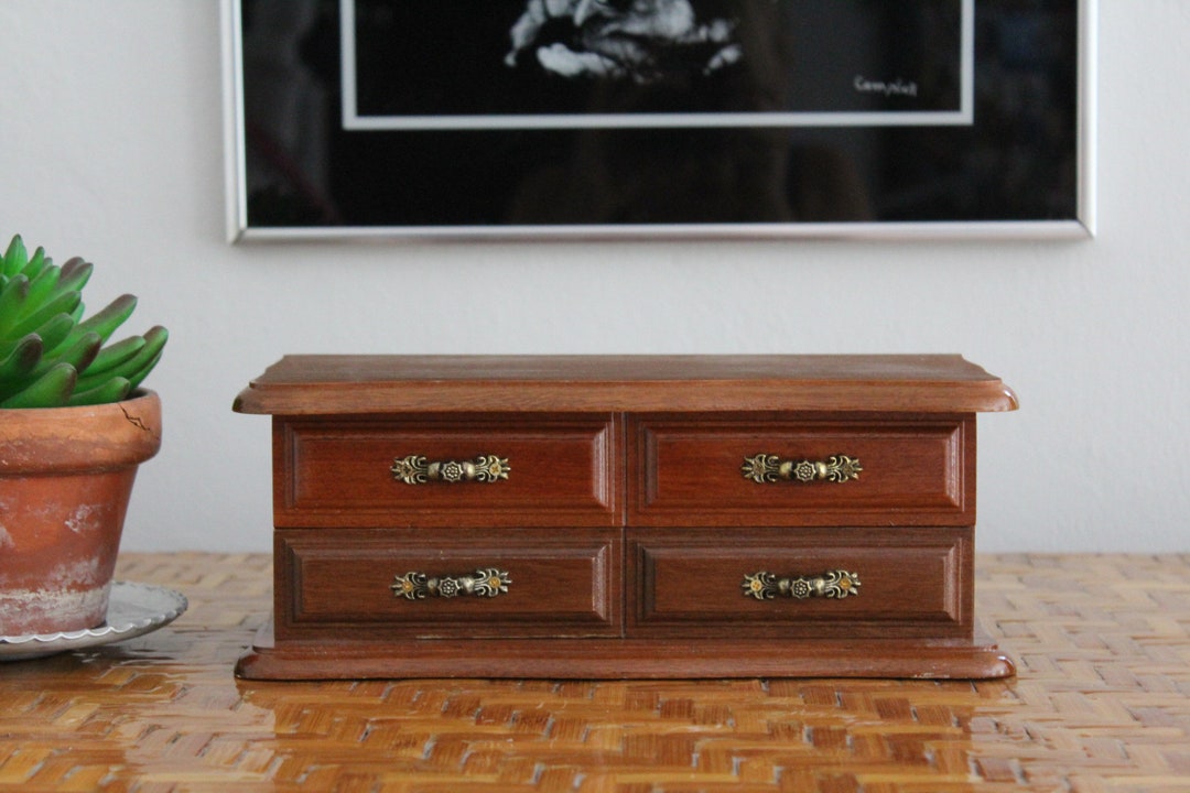 Vintage Dresser Jewelry Box With Mirror Under Lid Small Etsy