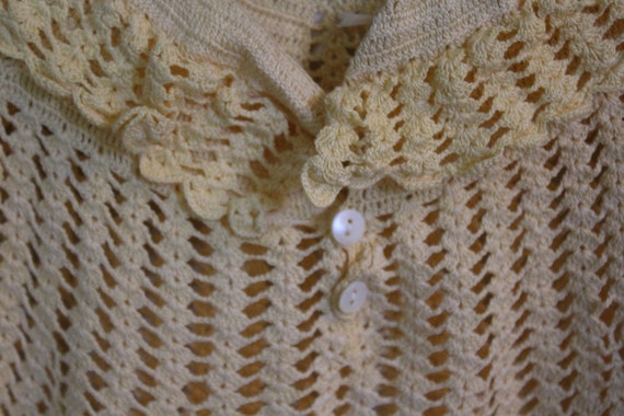 Vintage Yellow Crocheted Baby Dress with White Ri… - image 7