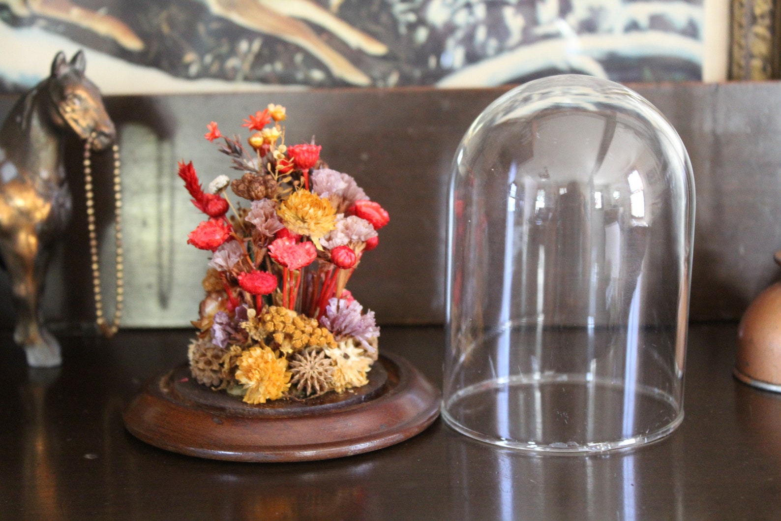 1970s Dried Flower Cloche Vintage Cloche With Dried Flowers Etsy