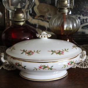 Antique Haviland Limoges Moss Rose Covered Dish Imported by Steele Bros., 19th C. Porcelain Moss Rose Vegetable Dish, Vintage Rose Tureen
