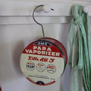 Vintage Moth Killer Hanging Tin, A-M-R Para Vaporizer Bug Can, 1960s Clean Metal Insecticide Hanger, Hardware Store Prop, Fill w/ Potpourri
