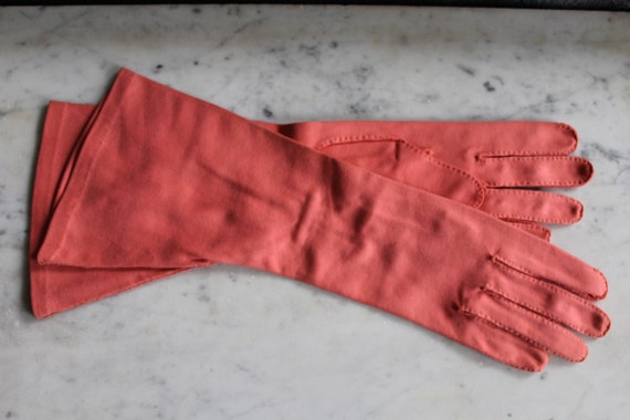 Vintage Coral Gloves, Size 7 1/2 Wear Right Long … - image 2