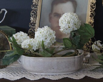 Antique Stained and Crazed Mercer White Ironstone Vegetable Dish, 19th Century Trenton NJ Mercer Pottery White Ironstone Casserole