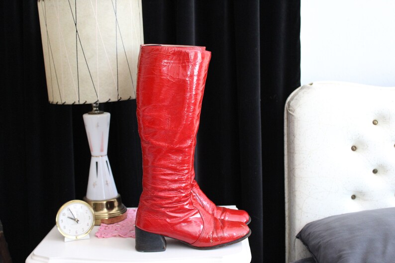 Authentic 1960s Red Go Go Boots With Cat's Paw Heel Etsy