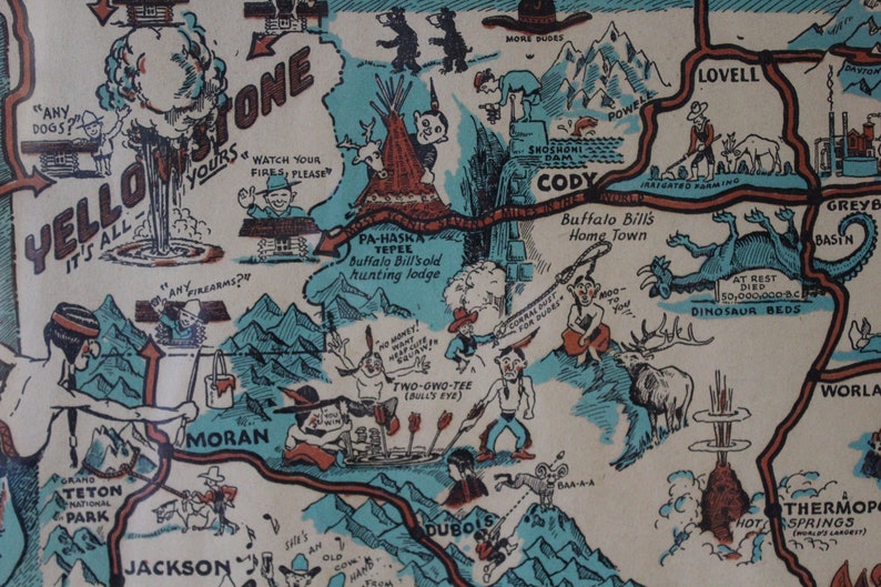 Vintage Paint Brush Map of Wyoming 18 X 23 Framed Tom Etsy
