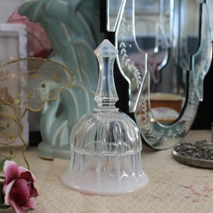 Fenton Opalescent Bell, Large Fenton Glass Bell, Vintage Clear & White Fenton Bell, Moonstone Bell, Snowy Christmas Bell, Christmas Present