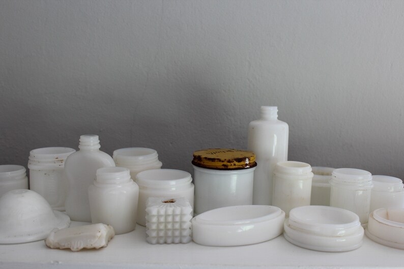 15 Milk Glass Jars Plus Extra Pieces Collection of Apothecary Etsy