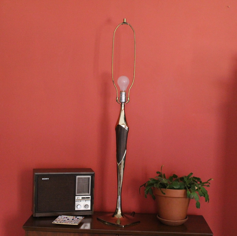 Tall Mid-century Brass Lamp Large 39 12 Midcentury Maurizio Tempestini Brass /& Walnut Lamp with Drum Shade Danish Style MCM Table Lamp
