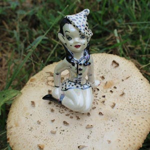 Vintage Lusterware Pixie Figurine in Leopard Outfit, 1950s Tiny Ceramic Pixie Statue, Fairy Figurine, Elf Figurine, 2 Available, Price Each
