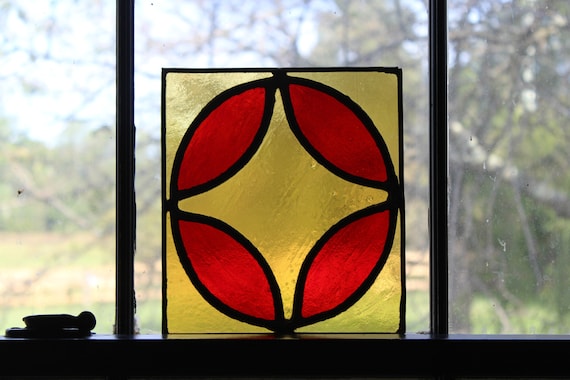 Vintage Stained Glass Pane Stained Glass Windowpane Small Stained