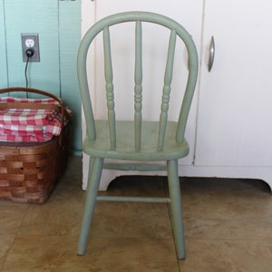 Vintage Small Green Wooden Farmhouse Chair, Child's Green Wood Chair, Kid's Wooden Chair, Children's Windsor Chair for Farm Kitchen or Porch image 4