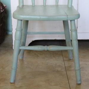 Vintage Small Green Wooden Farmhouse Chair, Child's Green Wood Chair, Kid's Wooden Chair, Children's Windsor Chair for Farm Kitchen or Porch image 7