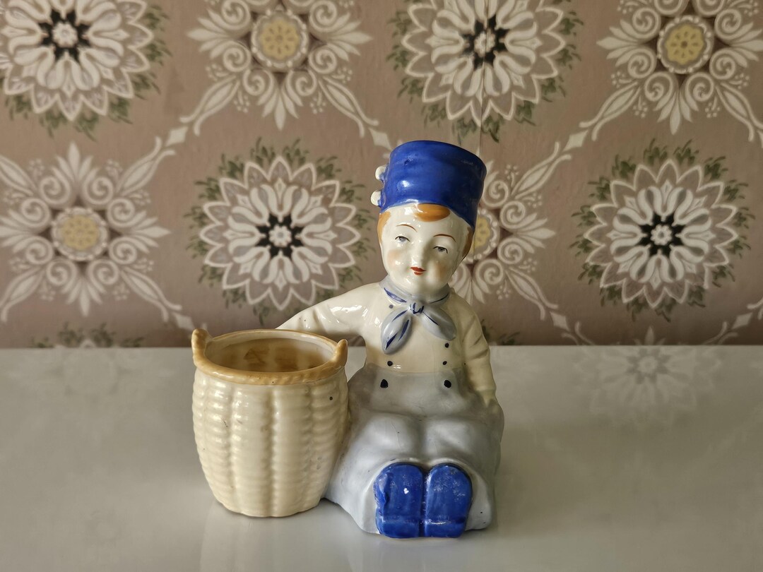 Vintage Dutch Boy Blue and White Porcelain Planter, Delft Style Dutch ...