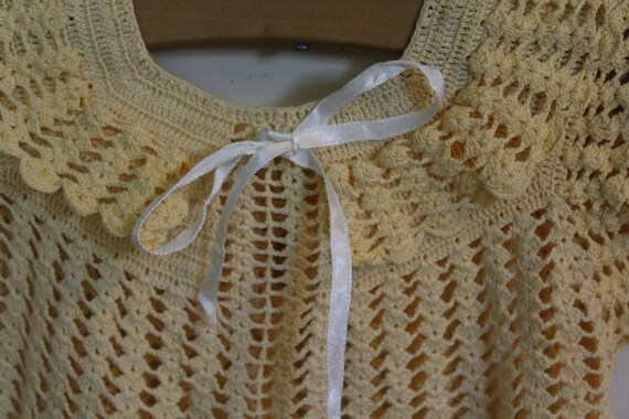 Vintage Yellow Crocheted Baby Dress with White Ri… - image 5