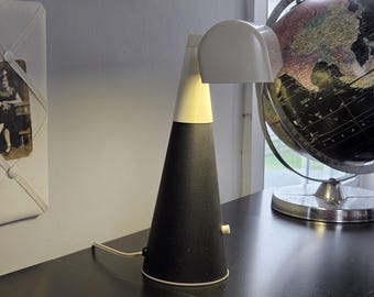 Midcentury Black and White Desk Lamp w/ Cone Base, Mid Mod Panasonic Fluorescent Desk Lamp, Vintage Desk Light, 1960s Space Age Office Lamp