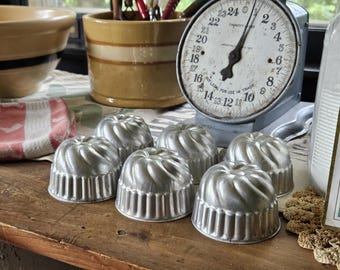 Vintage Set of 6 Tin Molds, Mini Muffin Tins, Fluted Tart Shell Molds, Aluminum Jello or Baking Tins for Your Farmhouse Kitchen