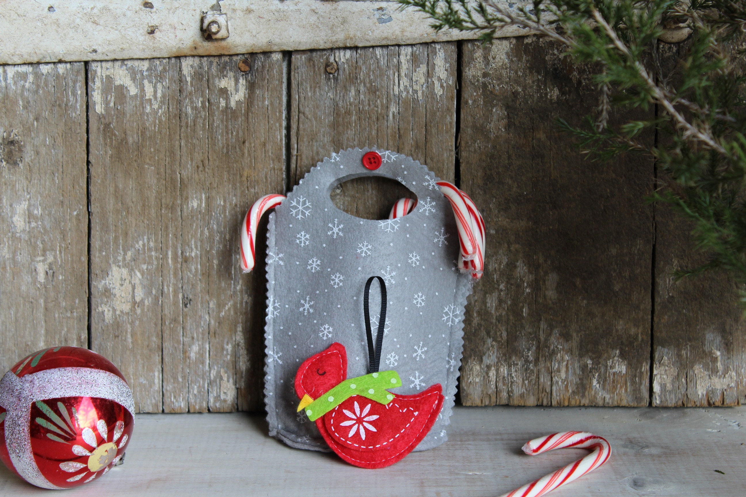 Set of 5 Felt Christmas Gift Bags with Cardinal Ornament Grey Etsy