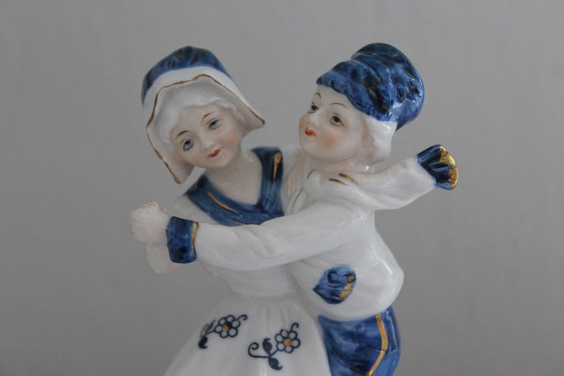 Vintage Vienna Woods Seymour Mann Delft China Dancing Couple Figurine, Blue & White Dancers Knick Knack, Christmas Figurine, Winter Dancers image 3