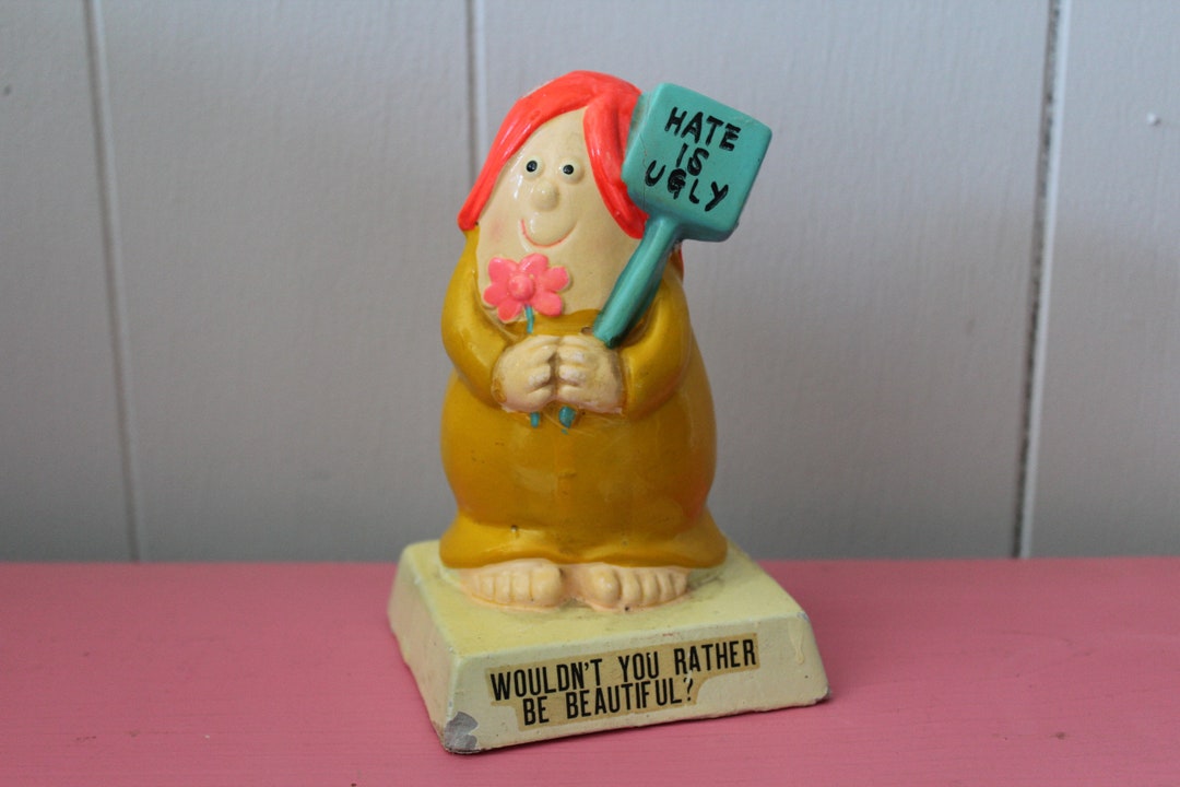 Rare Vintage Russ Wallace Style Protester Figurine, Hate is Ugly, 1960s