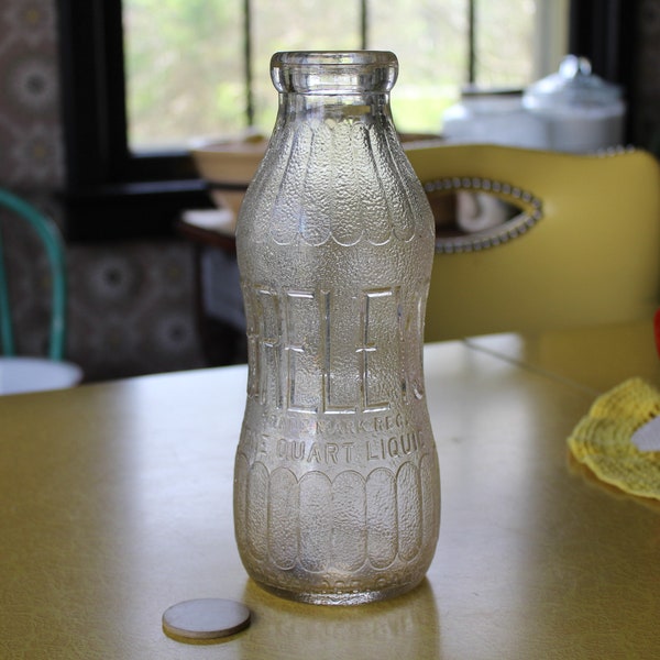 Antique Bireleys Bottle with Cap, Vintage Bireleys Soda Bottle with Bottlecap, Hollywood Pop Bottle, One Quart Glass Bottle for Farm Kitchen