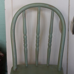 Vintage Small Green Wooden Farmhouse Chair, Child's Green Wood Chair, Kid's Wooden Chair, Children's Windsor Chair for Farm Kitchen or Porch image 6