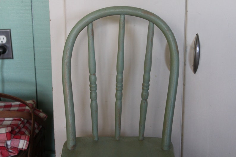 Vintage Small Green Wooden Farmhouse Chair, Child's Green Wood Chair, Kid's Wooden Chair, Children's Windsor Chair for Farm Kitchen or Porch image 6