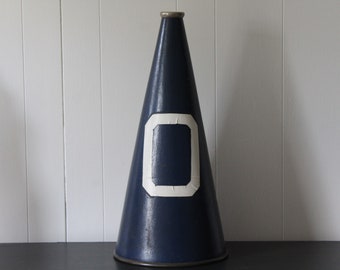 Vintage Large Megaphone, 1950s Large Blue Megaphone with O, Tall Megaphone, Cheerleader's Bullhorn, Football Games Prop, Sports BarTheme