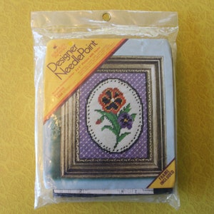 Vintage Pansy Crewel Kit with Frame, 1970s Crewel Needlepoint Kit, Grannycore Grandma Style Purple Crewel Picture, New Old Stock Crewel Kit