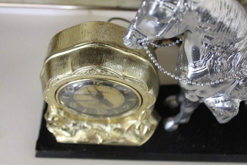 Vintage Large Silver Horse Clock Silver and Gold Horse Clock Etsy