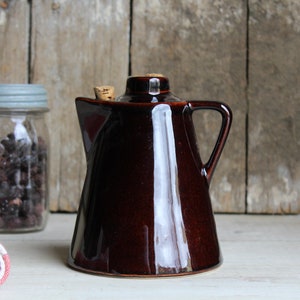 Vintage Brown Stoneware Faux Coffee Pot, Pottery Liquor Decanter, Country & Western Bar Décor, Cabin Decoration, Farm Table Centerpiece