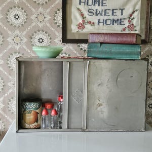Antique Galvanized Metal Hoosier Cabinet Insert with Vent Holes, Vintage Small Metal Cabinet, Tin Farmhouse Kitchen Cabinet, Metal Breadbox