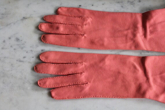 Vintage Coral Gloves, Size 7 1/2 Wear Right Long … - image 4
