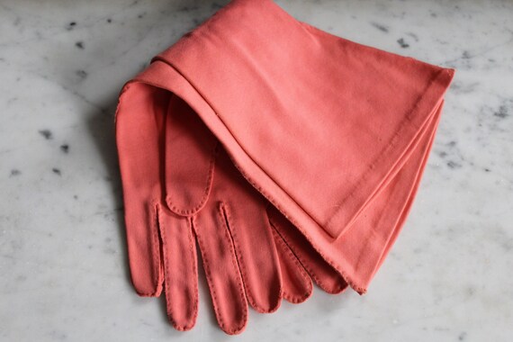 Vintage Coral Gloves, Size 7 1/2 Wear Right Long … - image 7