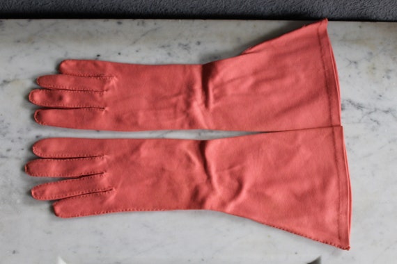 Vintage Coral Gloves, Size 7 1/2 Wear Right Long … - image 3