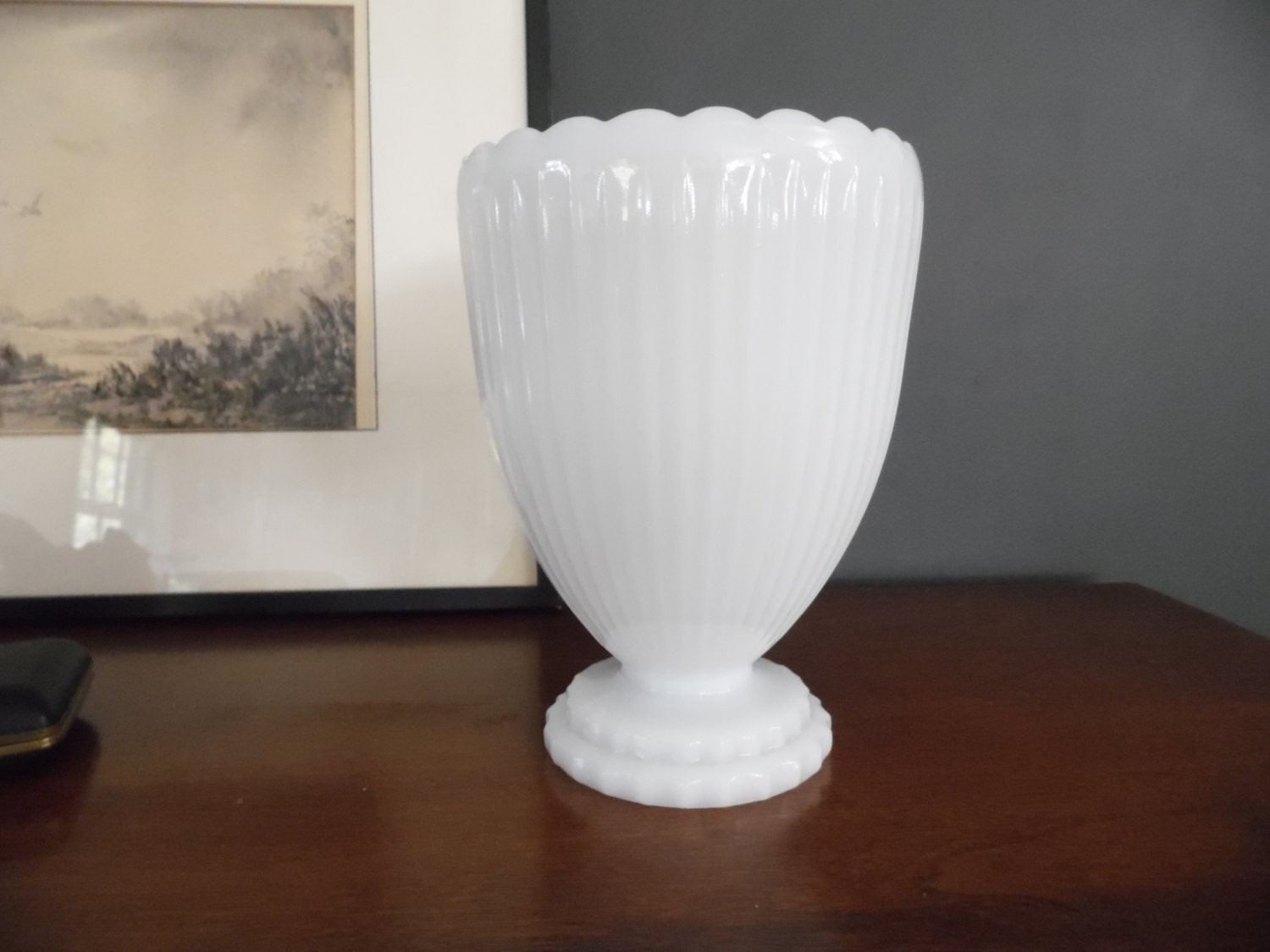 Vintage Large Milk Glass Vase White Fluted Vase White Glass Etsy