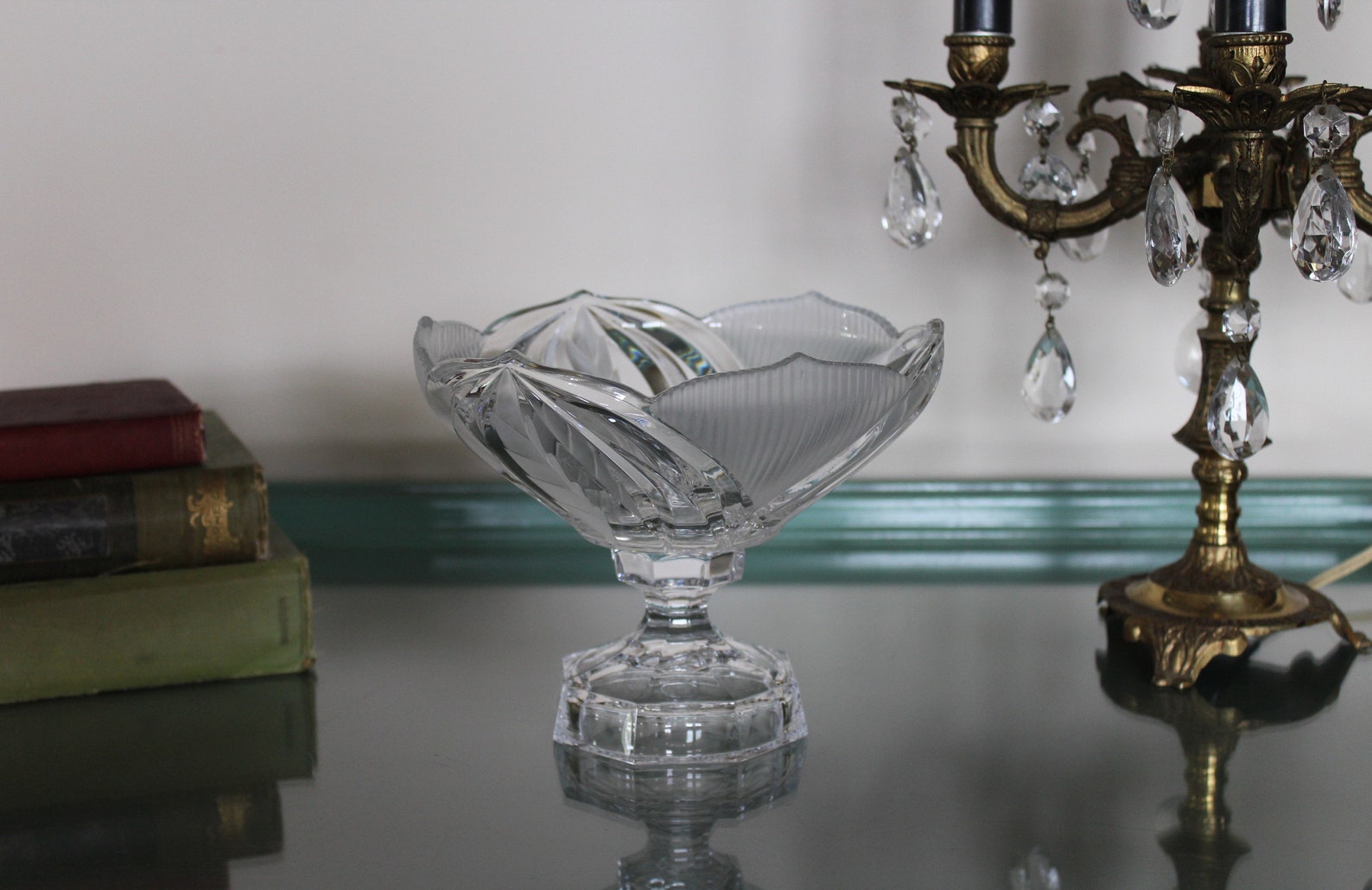 Vintage Lead Crystal Pedestal Bowl Lalique Style Crystal Etsy