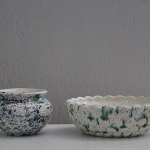Vintage Pair of Ceramic Bowls with Speckles, Speckled Planters or Trinket Dishes, 1970s Spatterware Dishes, Pottery Succulent Pots