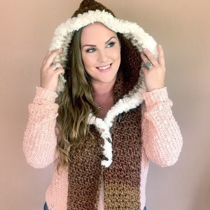 Fur-Lined Hooded Scarf Crochet Pattern with Pockets Crochet Chunky Scarf Kunik Scoodie Scoodie Crochet Pattern Go For Faux Scarf image 2