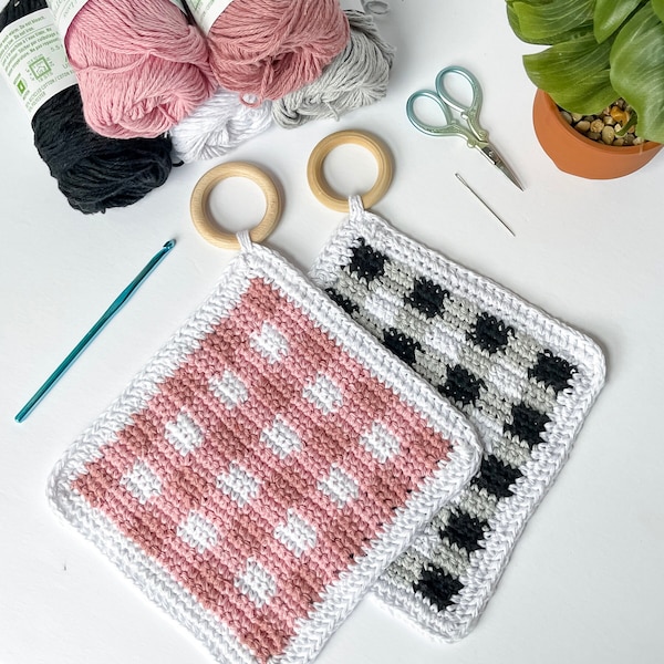 Gingham Plaid Crochet Potholder Crochet Pattern