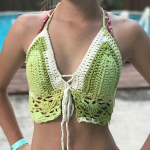 Lime Swirl Bikini Crochet Festival Halter Top - Crochet Bikini - Crochet Design - Crochet Pattern