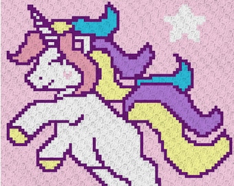 Magic Star Unicorn C2C Graphgan, Graph, Cross-Stitch Written, Unicorn Crochet Blanket - Crochet Pattern