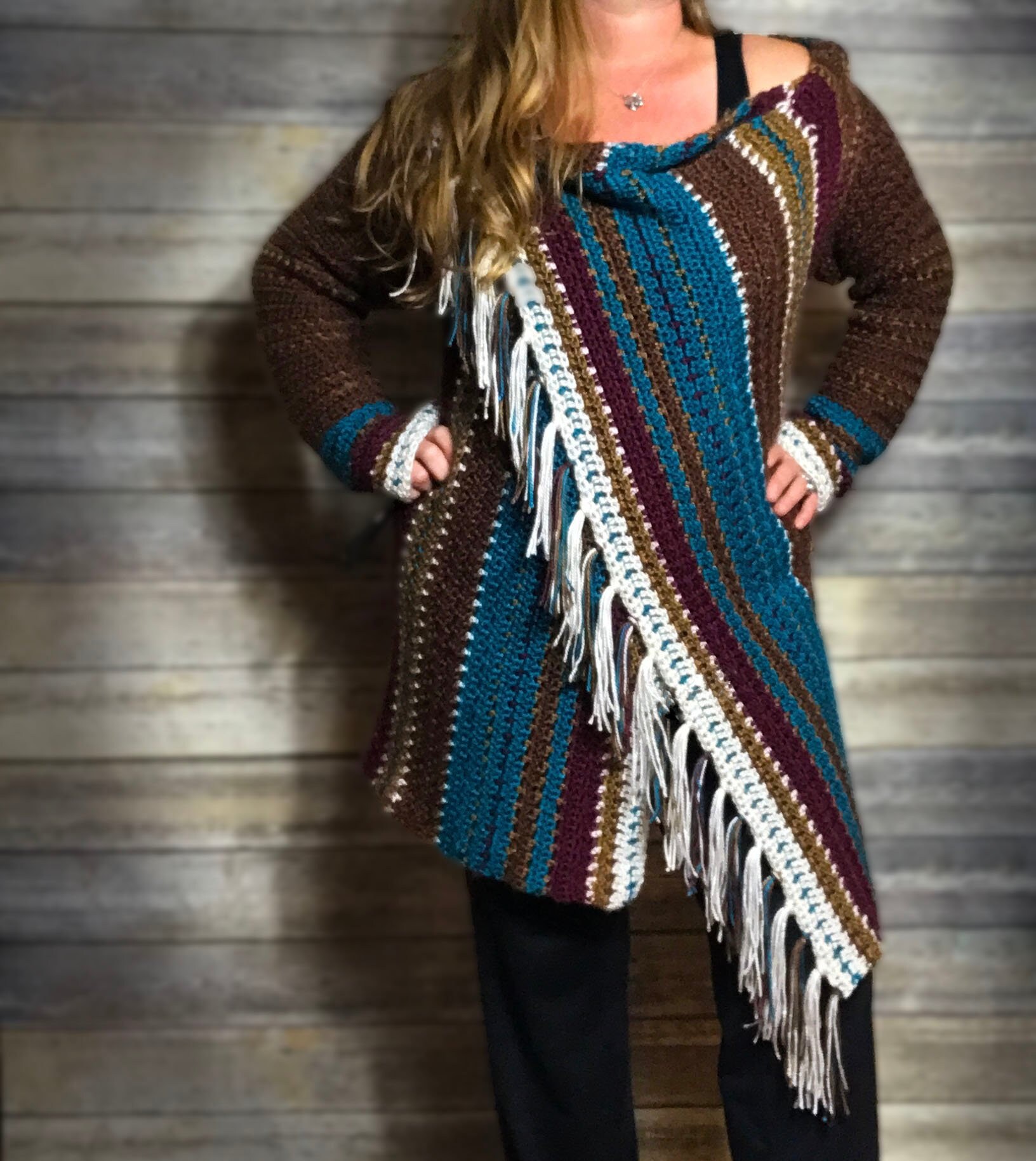 Crochet Blanket Cardigan With Fringes 