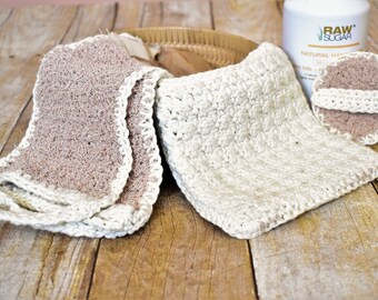 Set Hydra Spa / Set da bagno all'uncinetto / Scrubby per la schiena / Scrubby per il viso / Scrubby per le mani