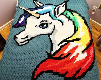 Unicorn C2C Graphgan Crochet Pattern | Unicorn Graphghan Crochet Pattern | Unicorn Blanket Crochet Pattern