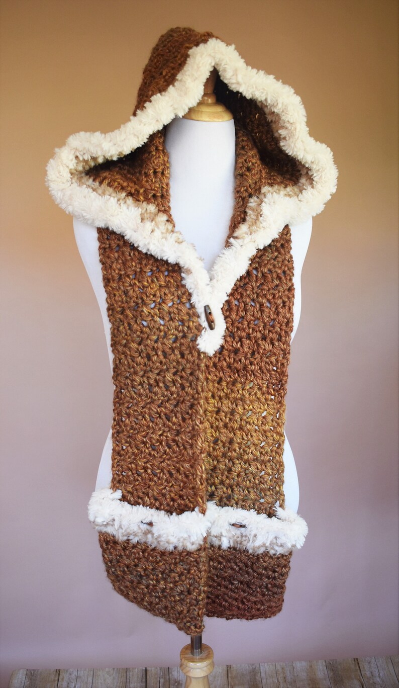 Fur-Lined Hooded Scarf Crochet Pattern with Pockets Crochet Chunky Scarf Kunik Scoodie Scoodie Crochet Pattern Go For Faux Scarf image 9