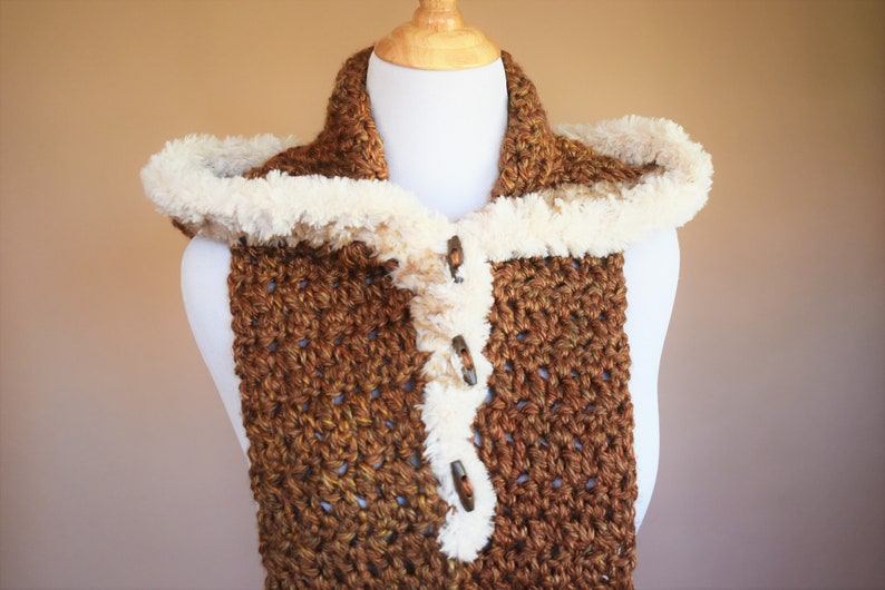 Fur-Lined Hooded Scarf Crochet Pattern with Pockets Crochet Chunky Scarf Kunik Scoodie Scoodie Crochet Pattern Go For Faux Scarf image 4