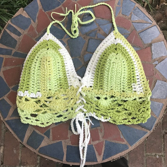 Lime Swirl Bikini Crochet Festival Halter Top Crochet Bikini