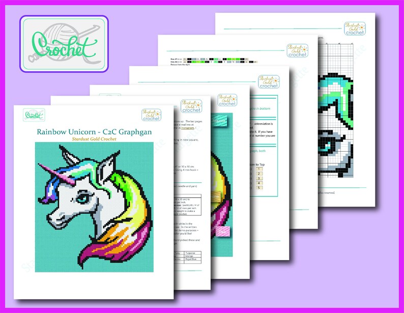 Unicorn Graphghan Crochet Pattern: C2C Blanket (Digital Download) image 4
