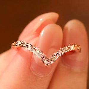 Unique Leaf Engraved Wedding Band, Plain Gold Matching Ring For Women, Curved Anniversary Band, Nature Inspired Ring, Anniversary Gift