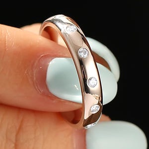 Moissanite Wedding Ring, Solid 14K White Gold Moissanite Wedding Band, Brilliant Moissanite Accents Ring, Promise Ring, Lovely Matching Ring